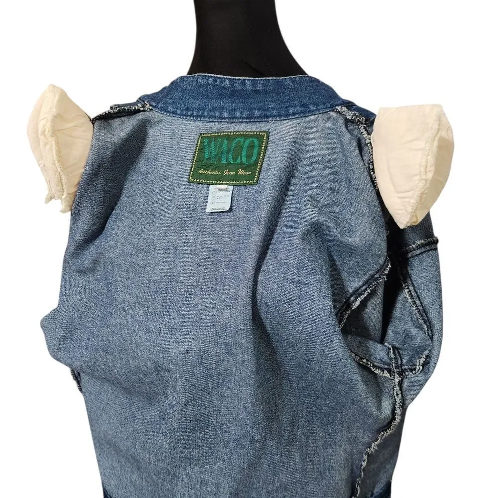 Vintage Waco Denim Outfit Womens Size 4 XS S Blue Jean Long Full Skirt Jacket